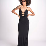 abito lungo con spalline sottili CHRISSY GOWN E02263016 BLACK ramy brook 