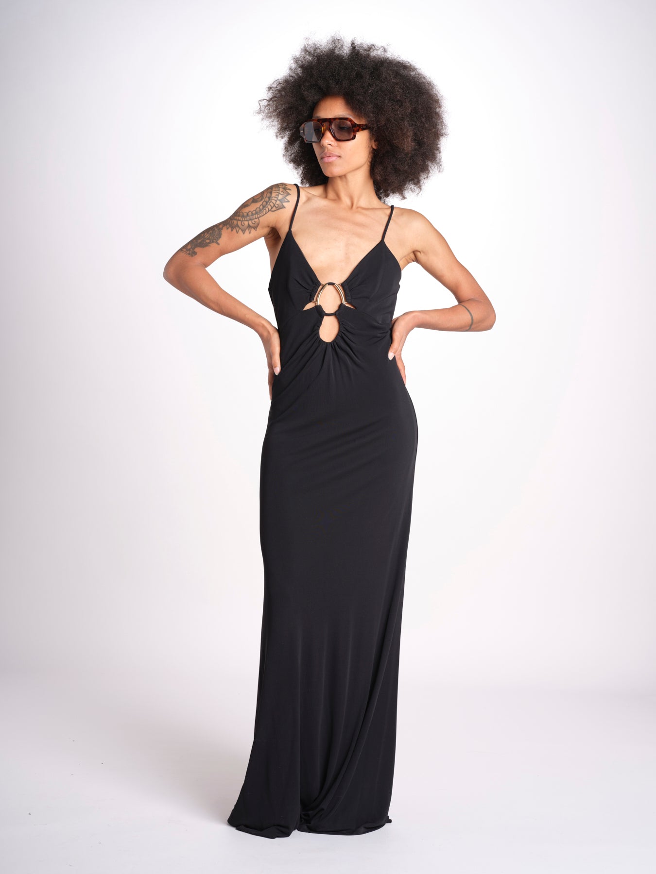 abito lungo con spalline sottili CHRISSY GOWN E02263016 BLACK ramy brook 