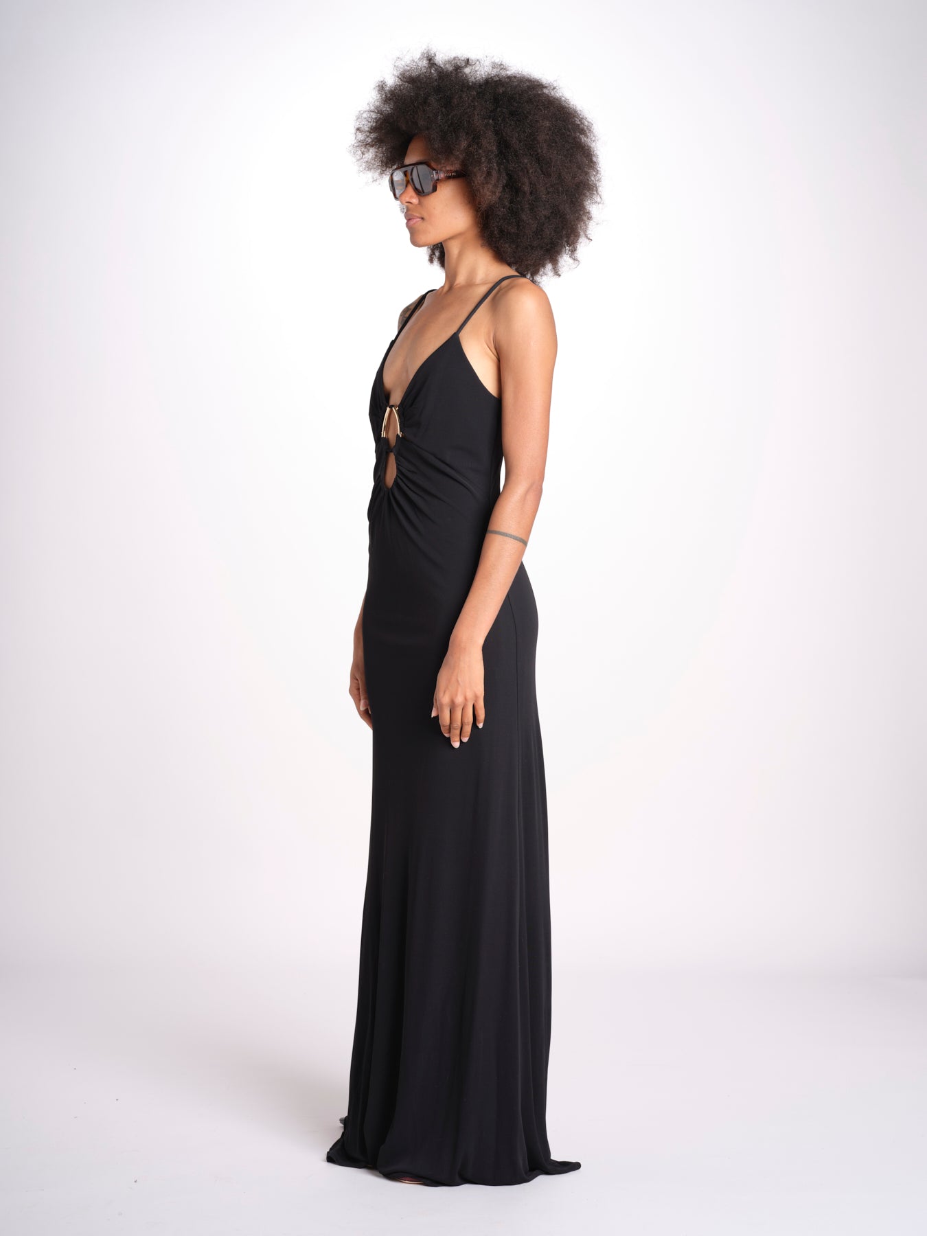 abito lungo con spalline sottili CHRISSY GOWN E02263016 BLACK ramy brook 