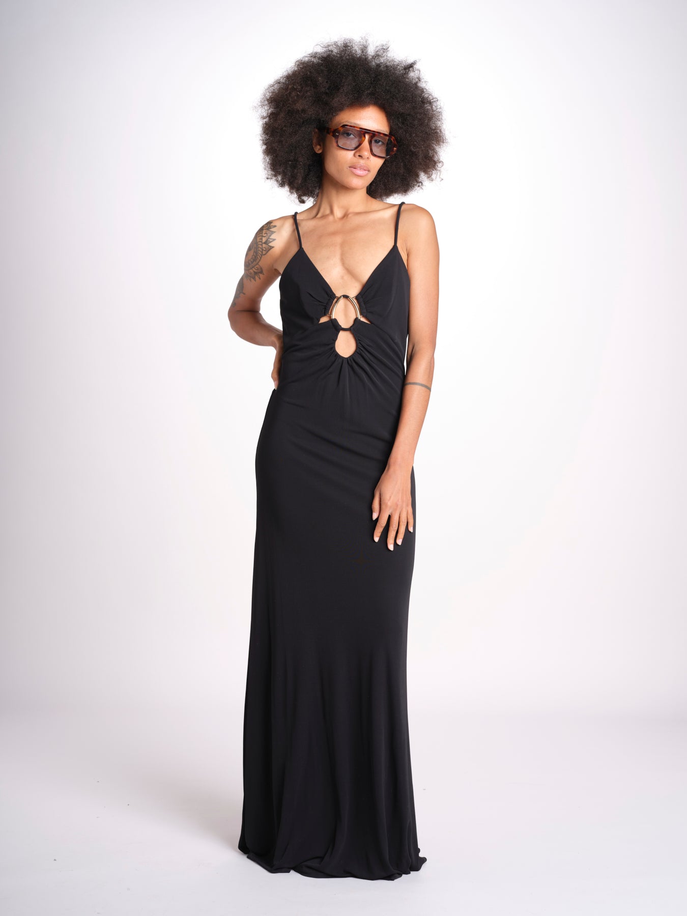 abito lungo con spalline sottili CHRISSY GOWN E02263016 BLACK ramy brook 