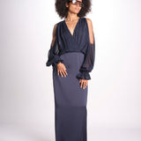 abito lungo con manica lunga LEESA E022630011 NAVY ramy brook 