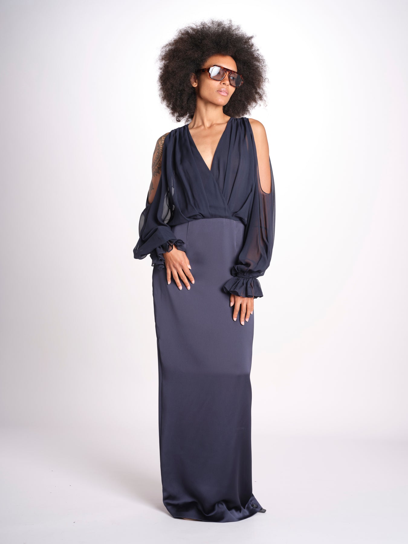 abito lungo con manica lunga LEESA E022630011 NAVY ramy brook 