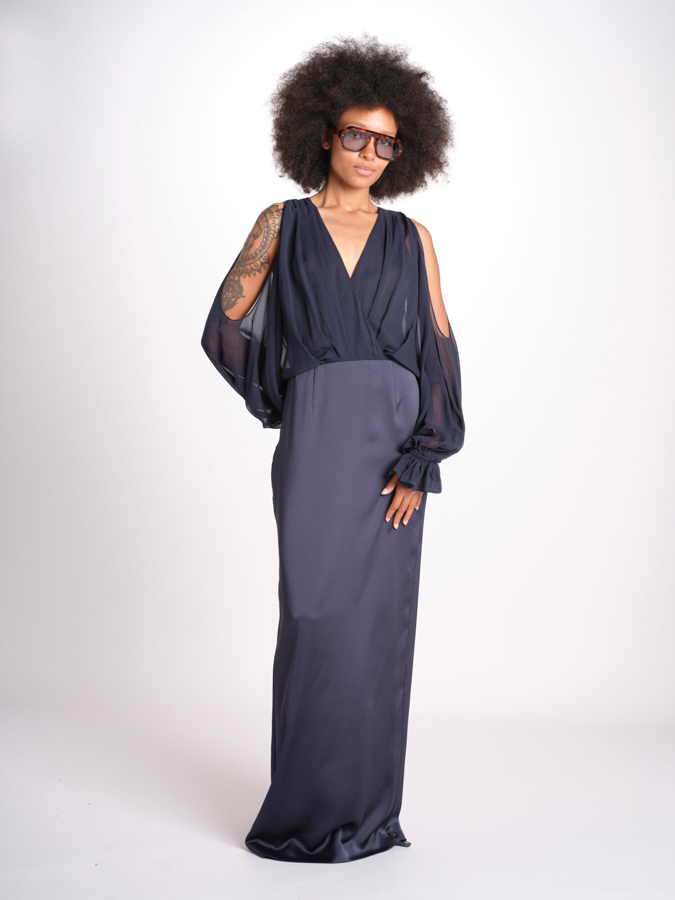 abito lungo con manica lunga LEESA E022630011 NAVY ramy brook 