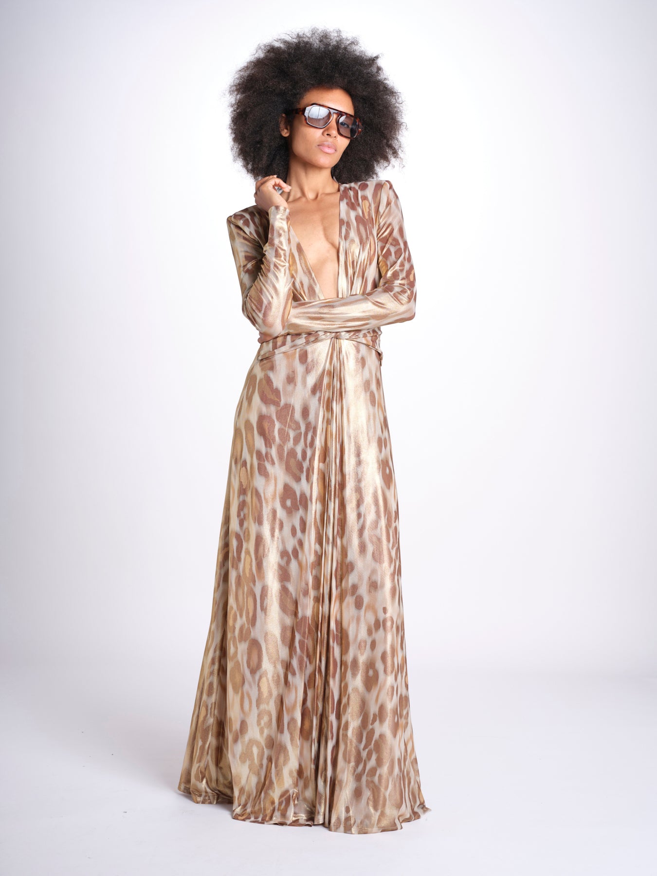 abito lungo con manica lunga PRINTED MARTINI E02263022 GOLD ANIMAL ramy brook 