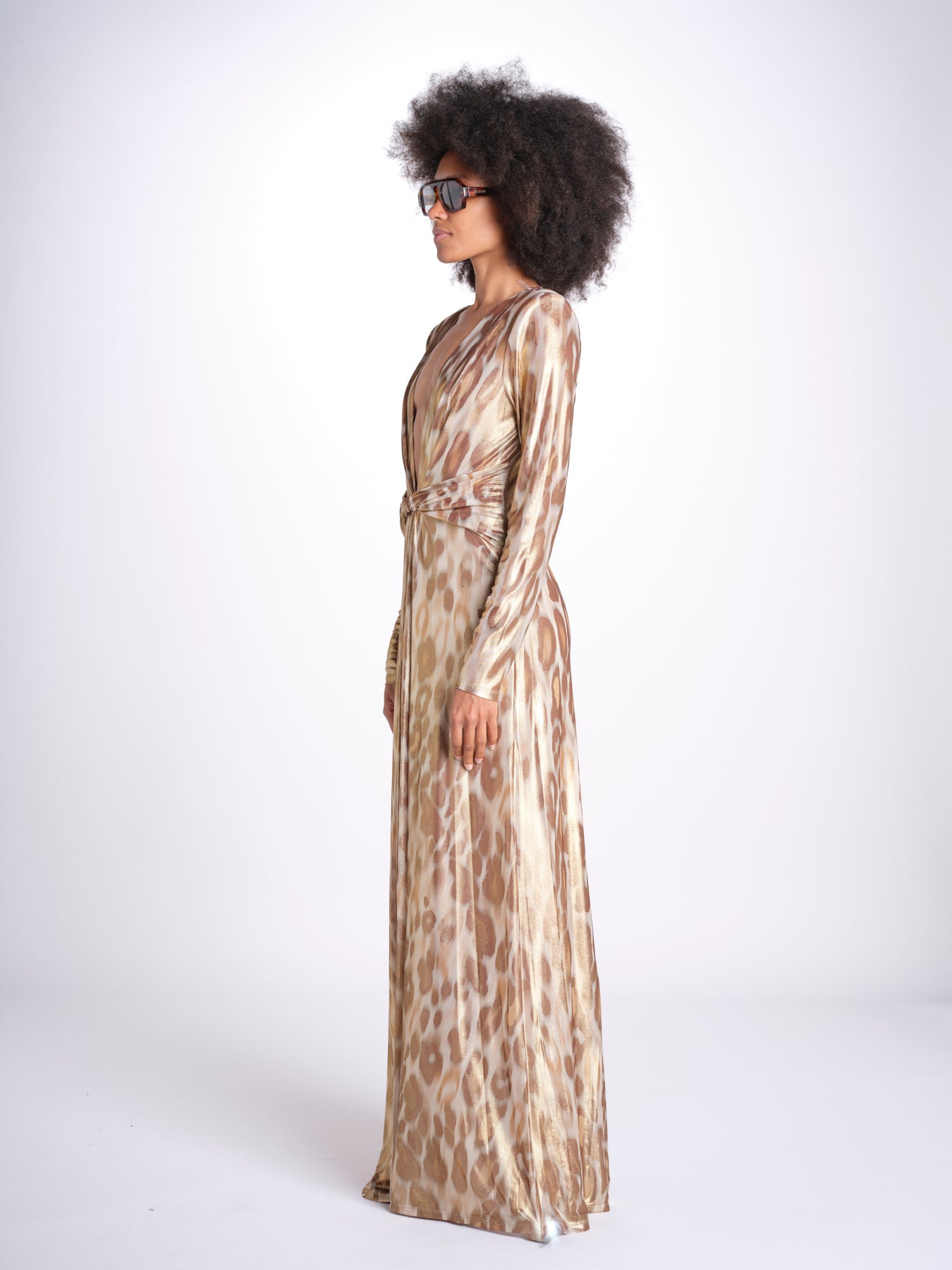 abito lungo con manica lunga PRINTED MARTINI E02263022 GOLD ANIMAL ramy brook 