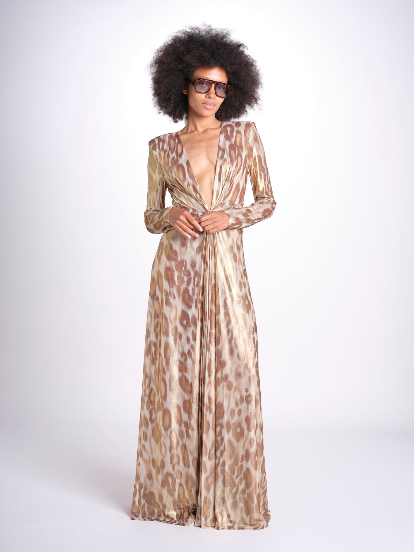 abito lungo con manica lunga PRINTED MARTINI E02263022 GOLD ANIMAL ramy brook 