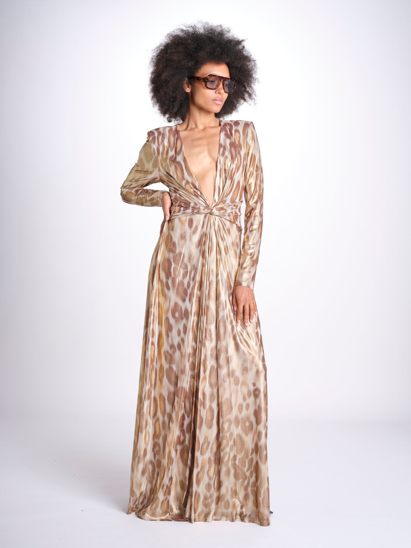abito lungo con manica lunga PRINTED MARTINI E02263022 GOLD ANIMAL ramy brook 