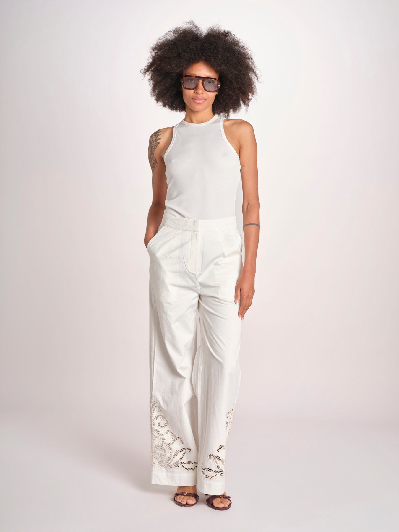 pantalone con intarsio VEMOZA PAPYRUS scarlett poppies 