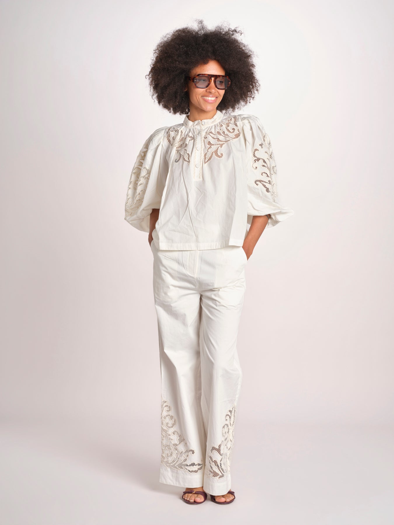 pantalone con intarsio VEMOZA PAPYRUS scarlett poppies 