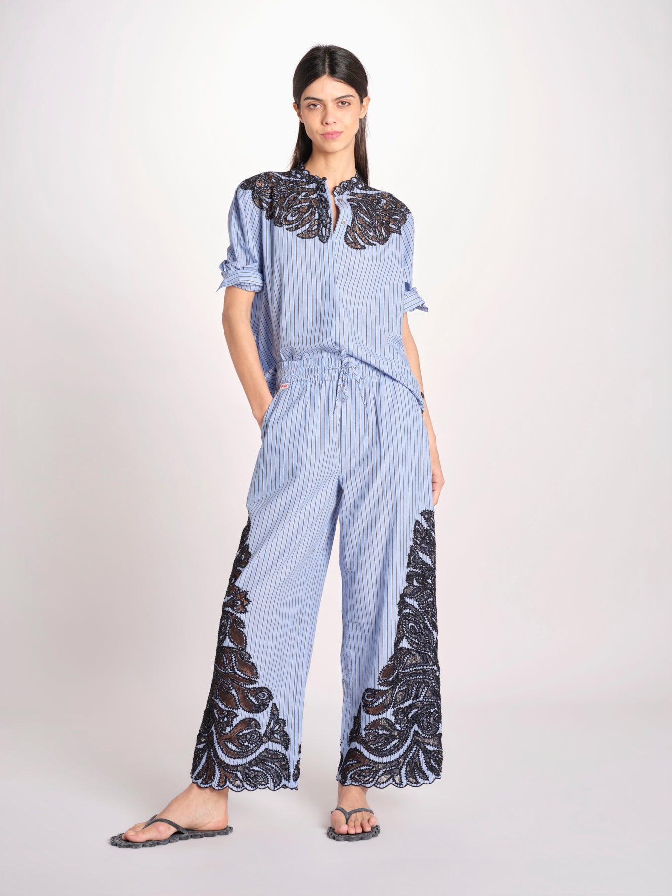 pantalone a righe con ricamo 058 MULTI sea ny 