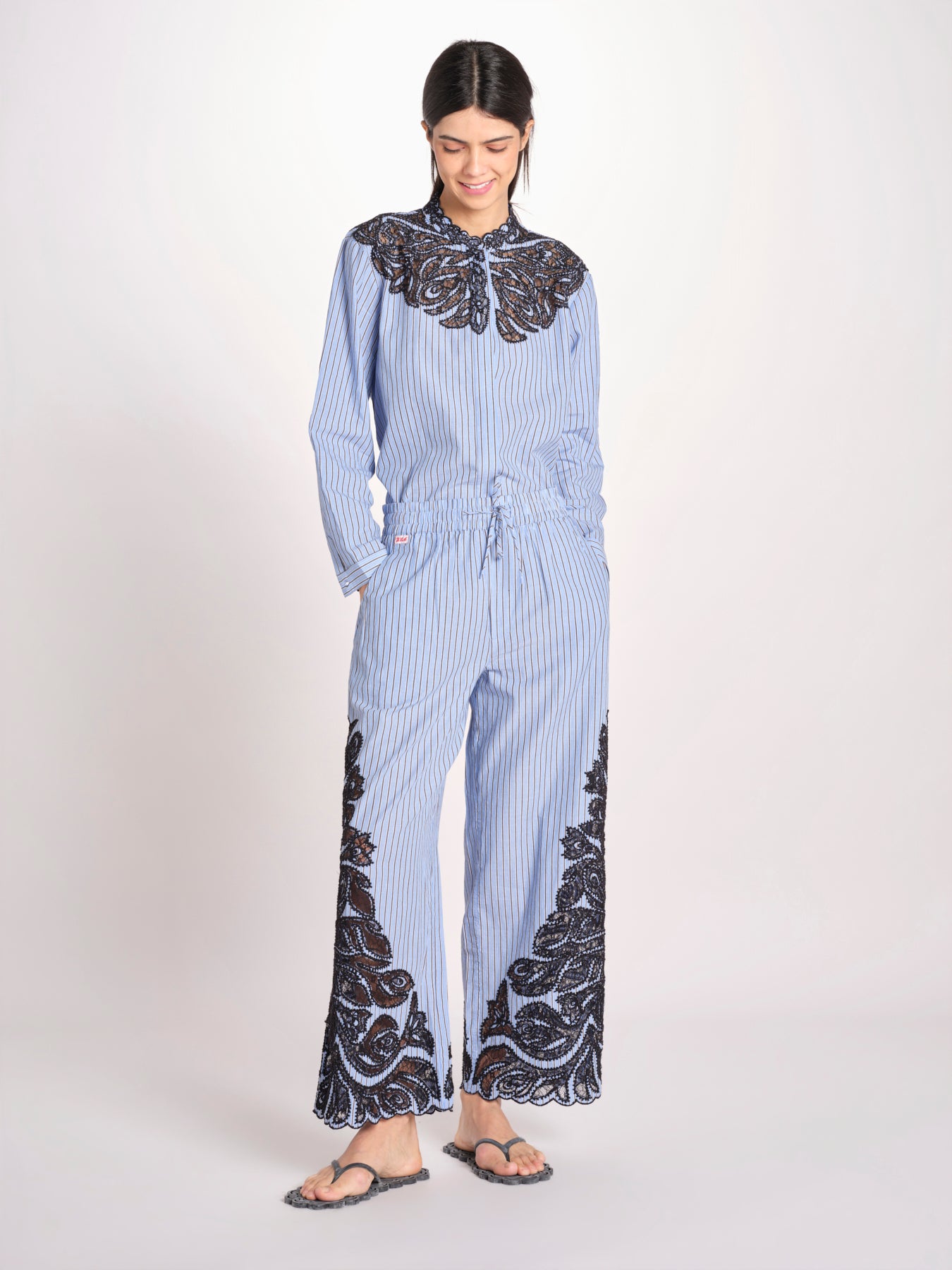 pantalone a righe con ricamo 058 MULTI sea ny 