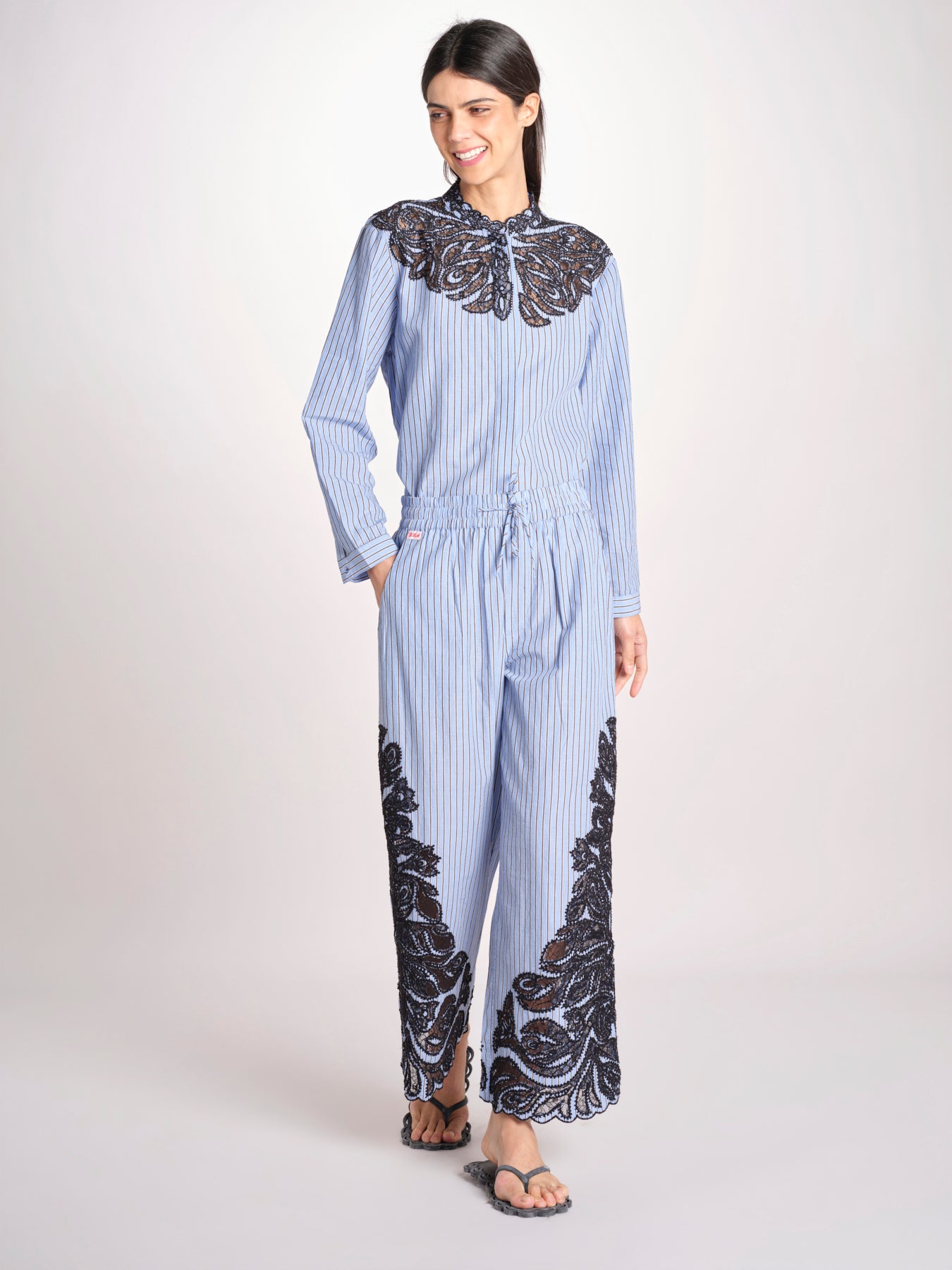 pantalone a righe con ricamo 058 MULTI sea ny 