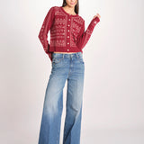 Cardigan con ricamo punto croce 076 BURGUNDY sea ny 