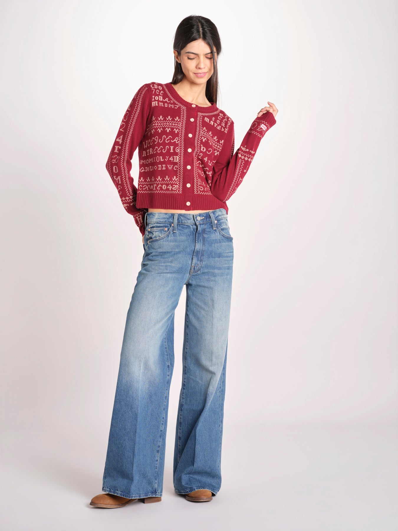 Cardigan con ricamo punto croce 076 BURGUNDY sea ny 