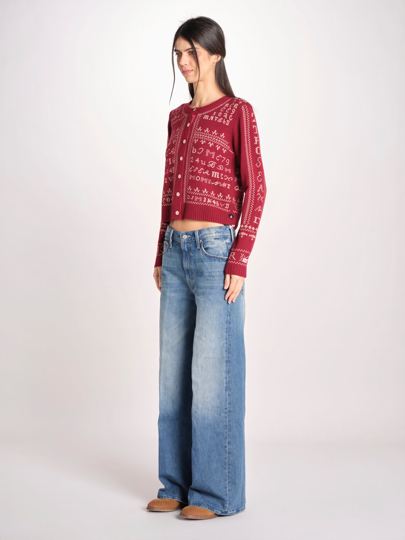 Cardigan con ricamo punto croce 076 BURGUNDY sea ny 
