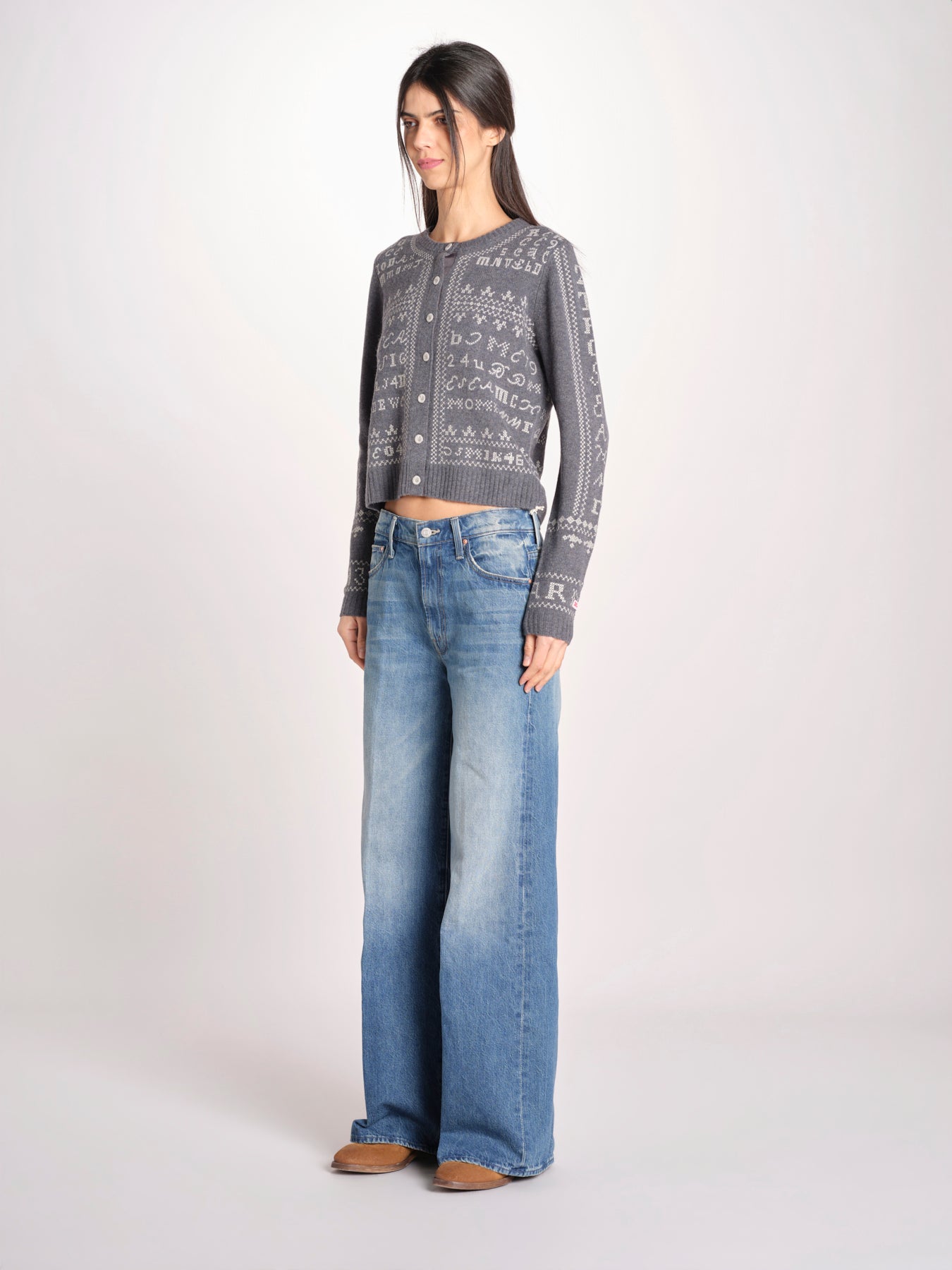 cardigan con ricamo punto croce 076 CHARCOAL sea ny 