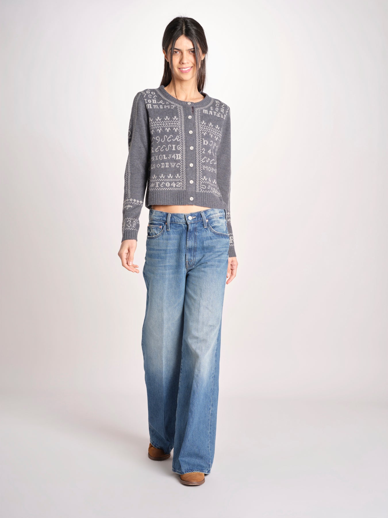 cardigan con ricamo punto croce 076 CHARCOAL sea ny 
