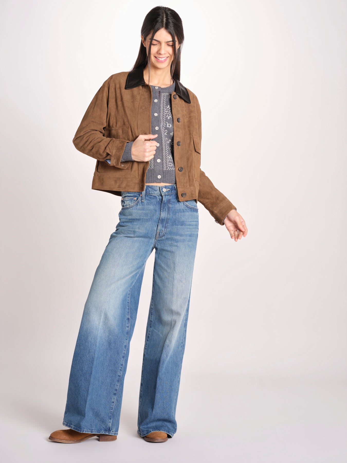 cardigan con ricamo punto croce 076 CHARCOAL sea ny 