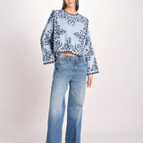 camicia m/l piu ricamo fiorellini 113 BLU sea ny 