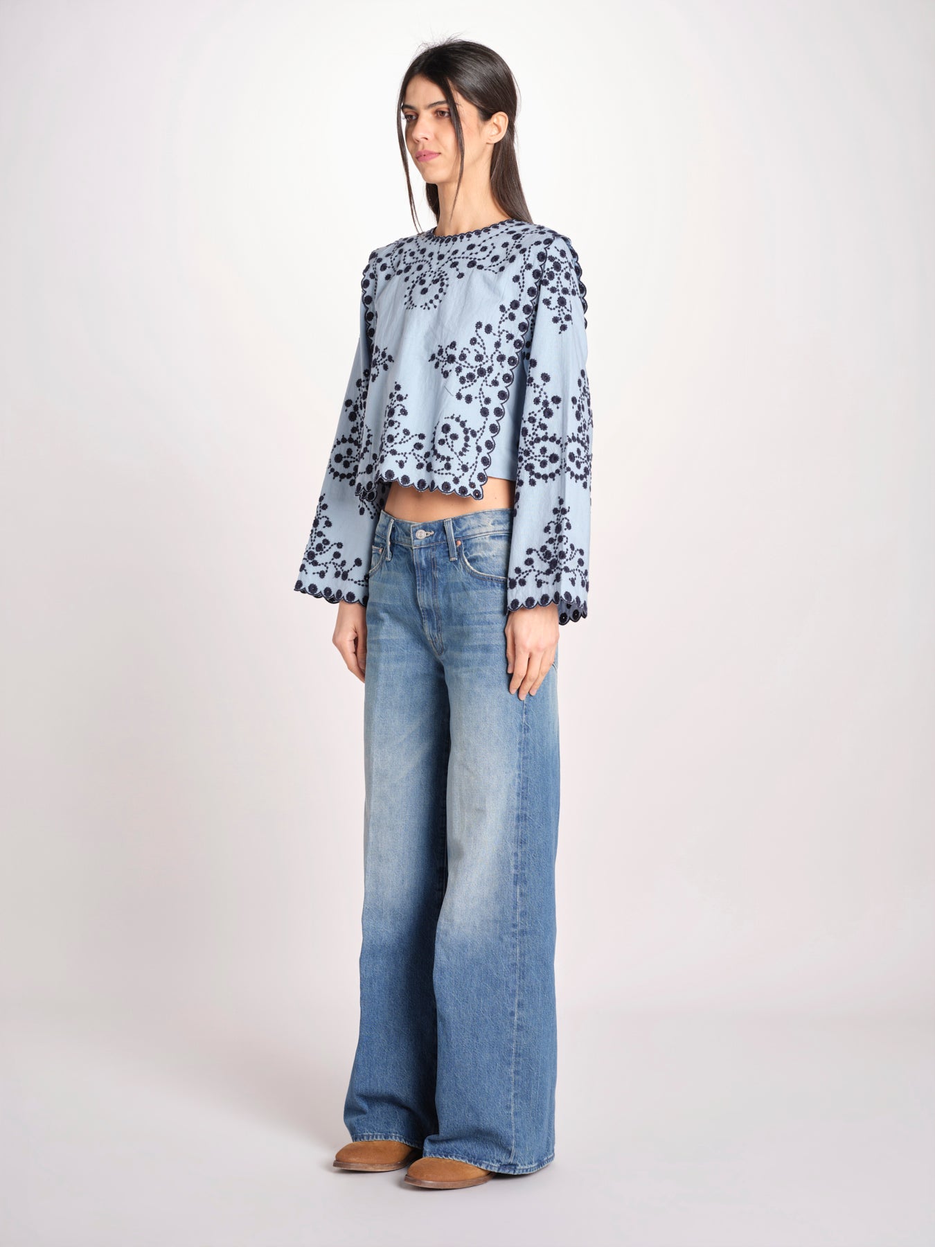 camicia m/l piu ricamo fiorellini 113 BLU sea ny 