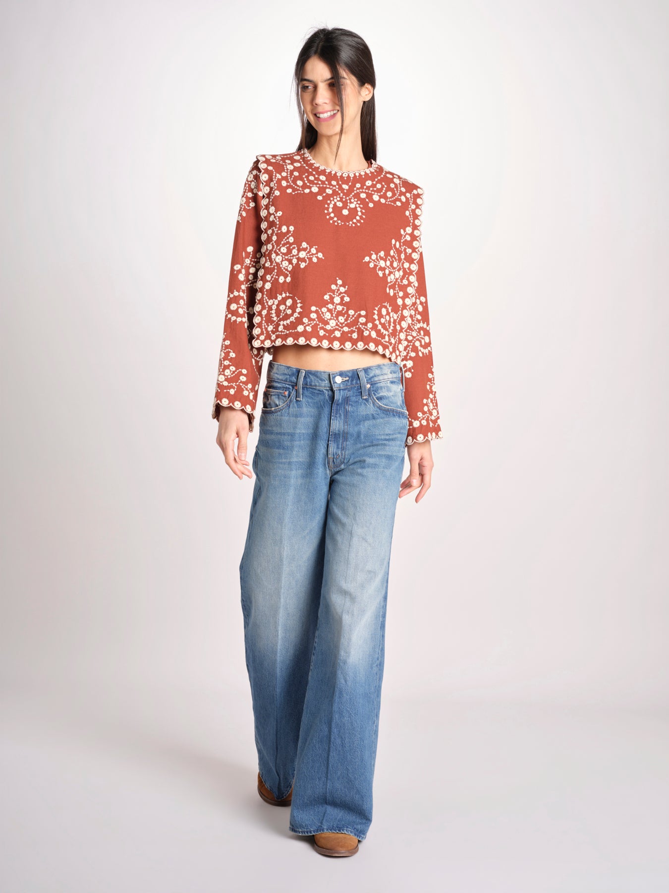 camicia m/l piu ricamo fiorellini 113 BROWN sea ny 
