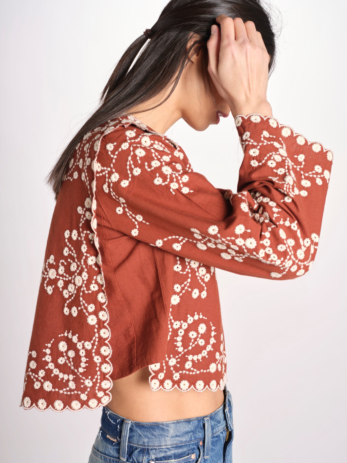 camicia m/l piu ricamo fiorellini 113 BROWN sea ny 