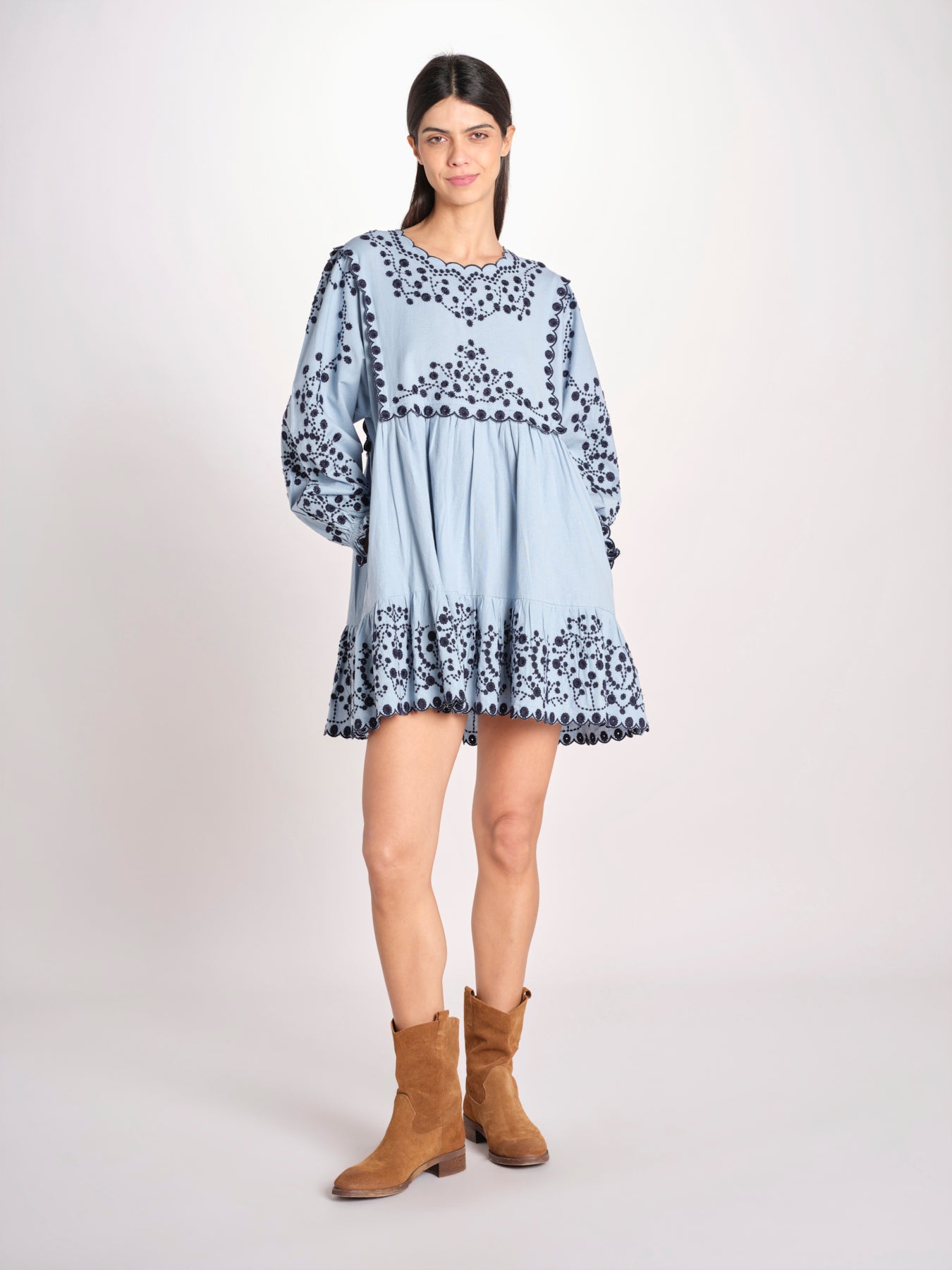 miniabito con ricamo fiorellini 114 BLUE sea ny 