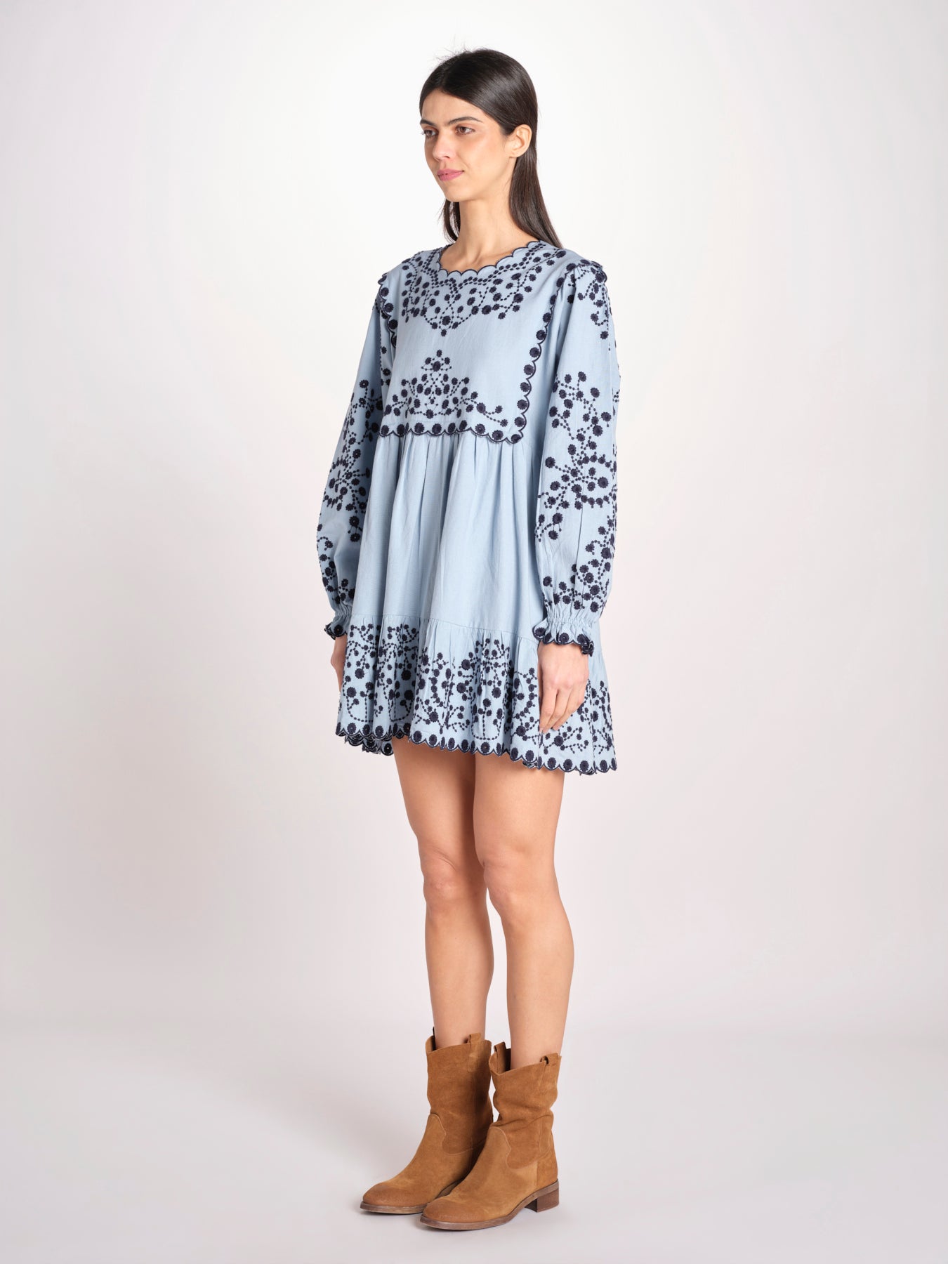 miniabito con ricamo fiorellini 114 BLUE sea ny 