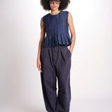 embossed top FAYETTA TANK NAVY sea ny 