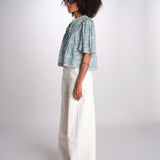 camicia manica corta con stampa fiorellini KIRSTEN 074 SKY sea ny 