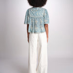 camicia manica corta con stampa fiorellini KIRSTEN 074 SKY sea ny 