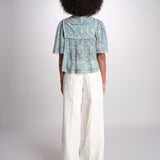 camicia manica corta con stampa fiorellini KIRSTEN 074 SKY sea ny 