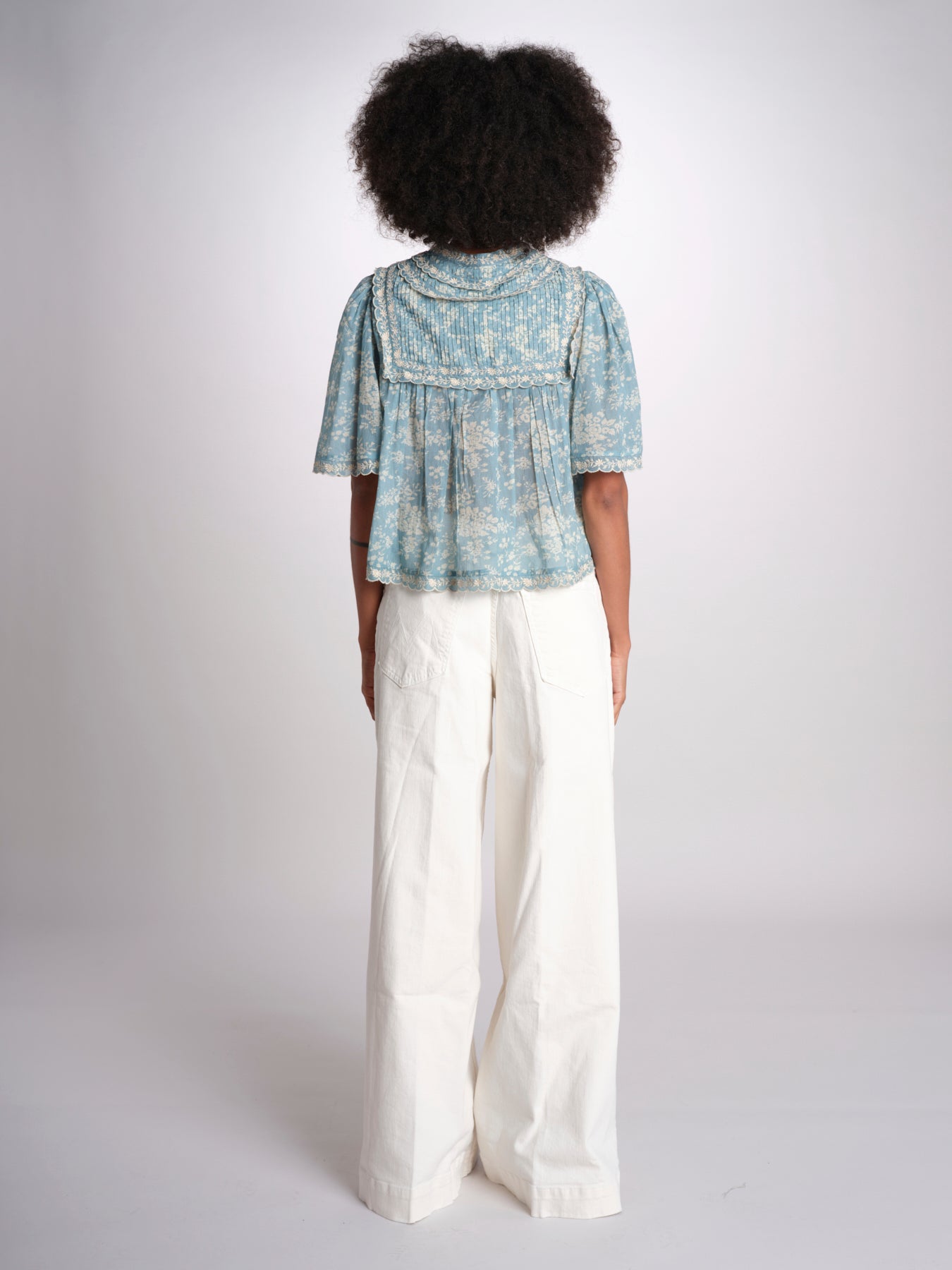 camicia manica corta con stampa fiorellini KIRSTEN 074 SKY sea ny 