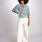 camicia manica corta con stampa fiorellini KIRSTEN 074 SKY sea ny 
