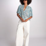 camicia manica corta con stampa fiorellini KIRSTEN 074 SKY sea ny 