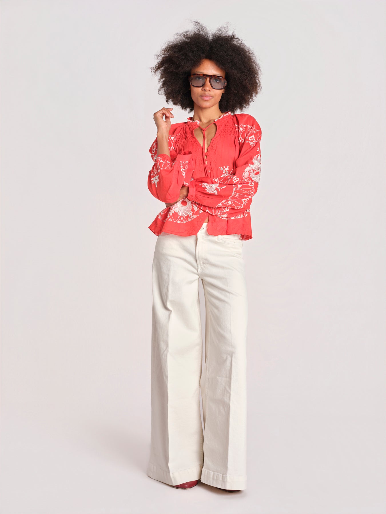camicia con ricamo fiori SERAFINA 099 POPPY sea ny 