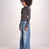 top maniche lunghe in tulle TSH0135GAIA BLEU GRIS BLE2625W soeur 
