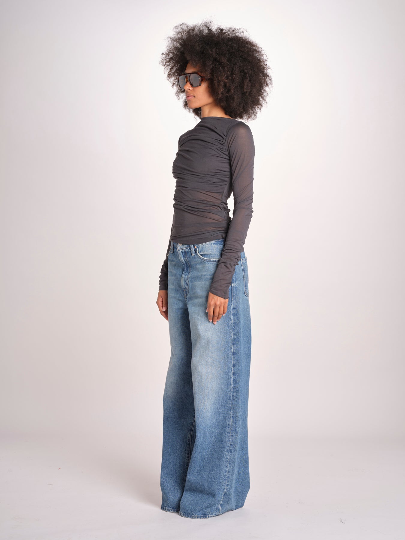 top maniche lunghe in tulle TSH0135GAIA BLEU GRIS BLE2625W soeur 