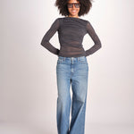 top maniche lunghe in tulle TSH0135GAIA BLEU GRIS BLE2625W soeur 