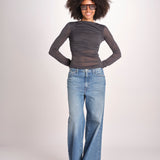 top maniche lunghe in tulle TSH0135GAIA BLEU GRIS BLE2625W soeur 