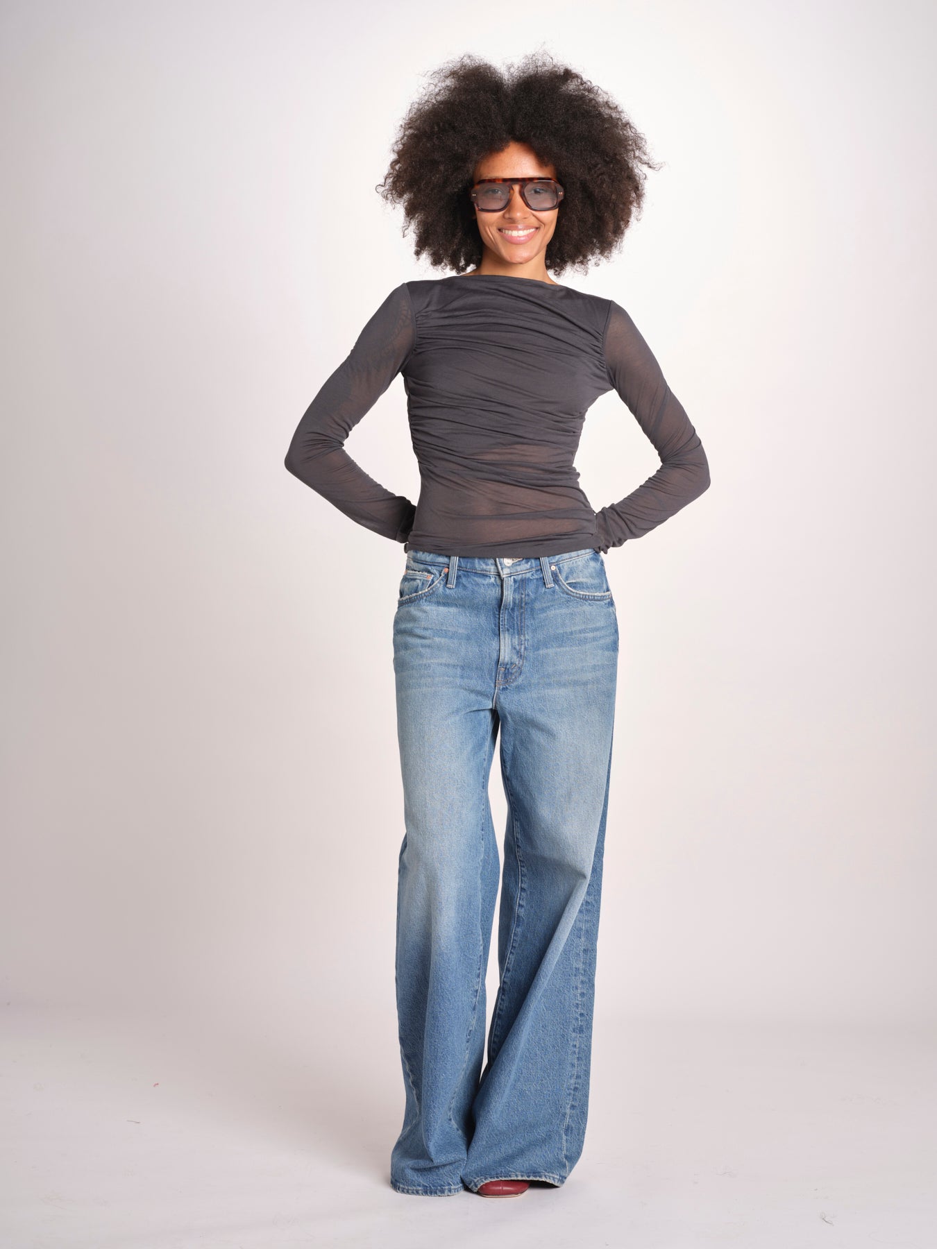 top maniche lunghe in tulle TSH0135GAIA BLEU GRIS BLE2625W soeur 