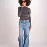 top maniche lunghe in tulle TSH0135GAIA BLEU GRIS BLE2625W soeur 