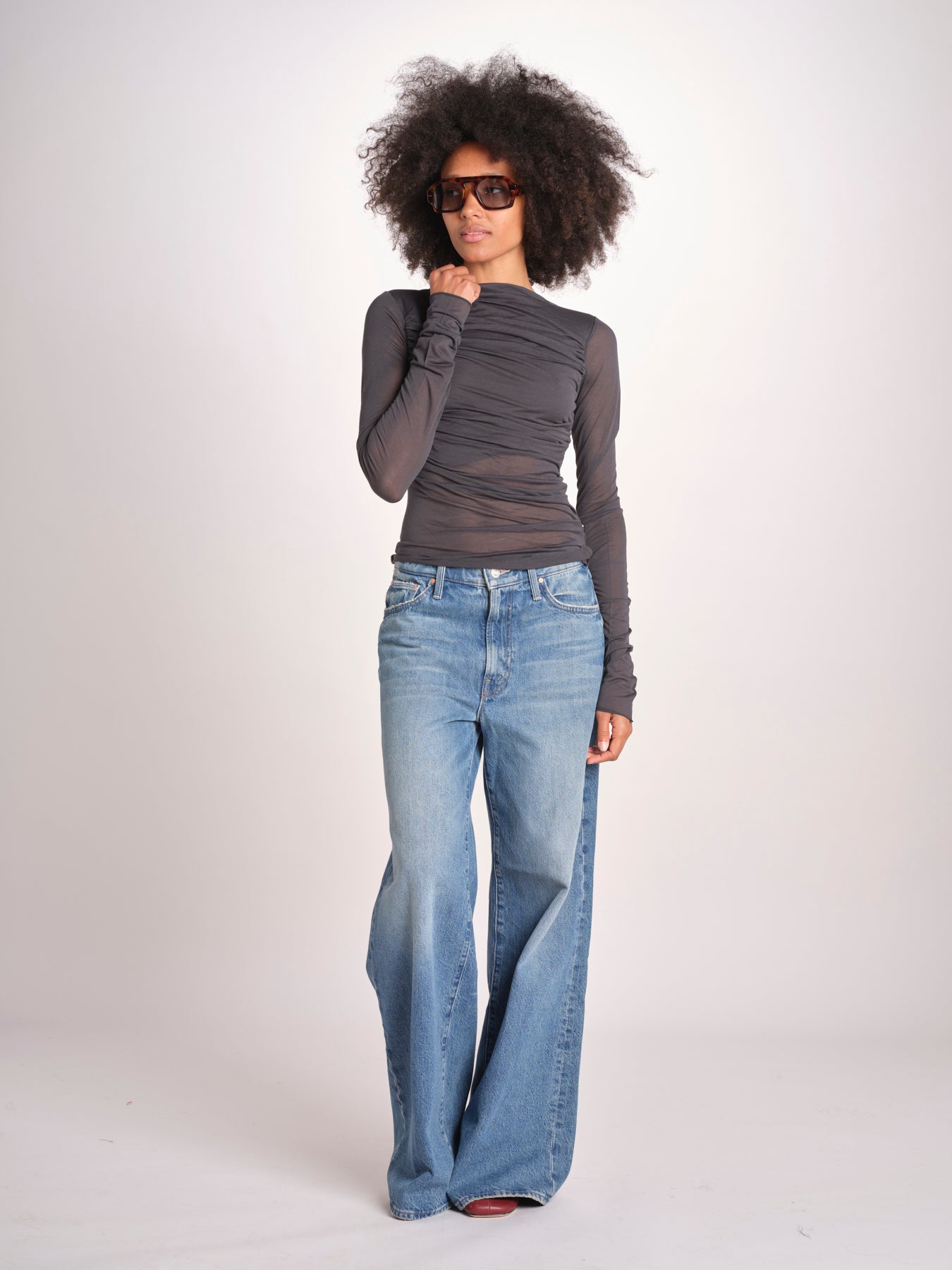 top maniche lunghe in tulle TSH0135GAIA BLEU GRIS BLE2625W soeur 