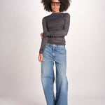 top maniche lunghe in tulle TSH0135GAIA BLEU GRIS BLE2625W soeur 