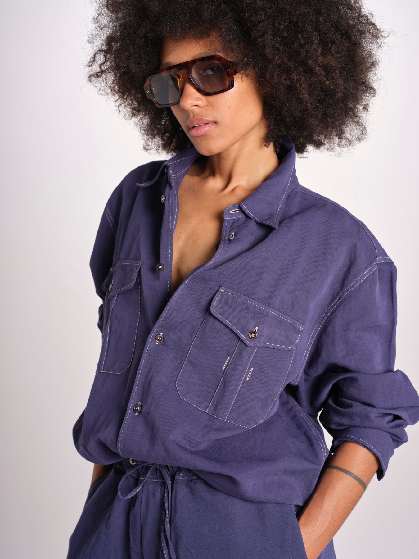 camicia uomo con impunture LOURO 1479 INDIGO studio nicholson 