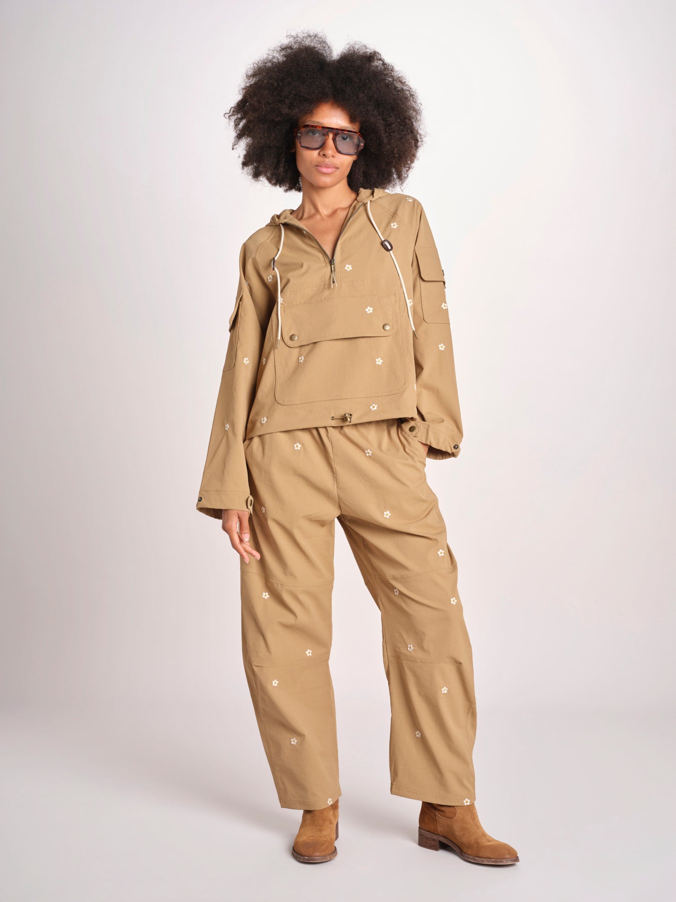 pantaloni con fiorellini ricamati THE EMBROIDERED OUTPOST OWB0008575 KHAKI the GREAT 