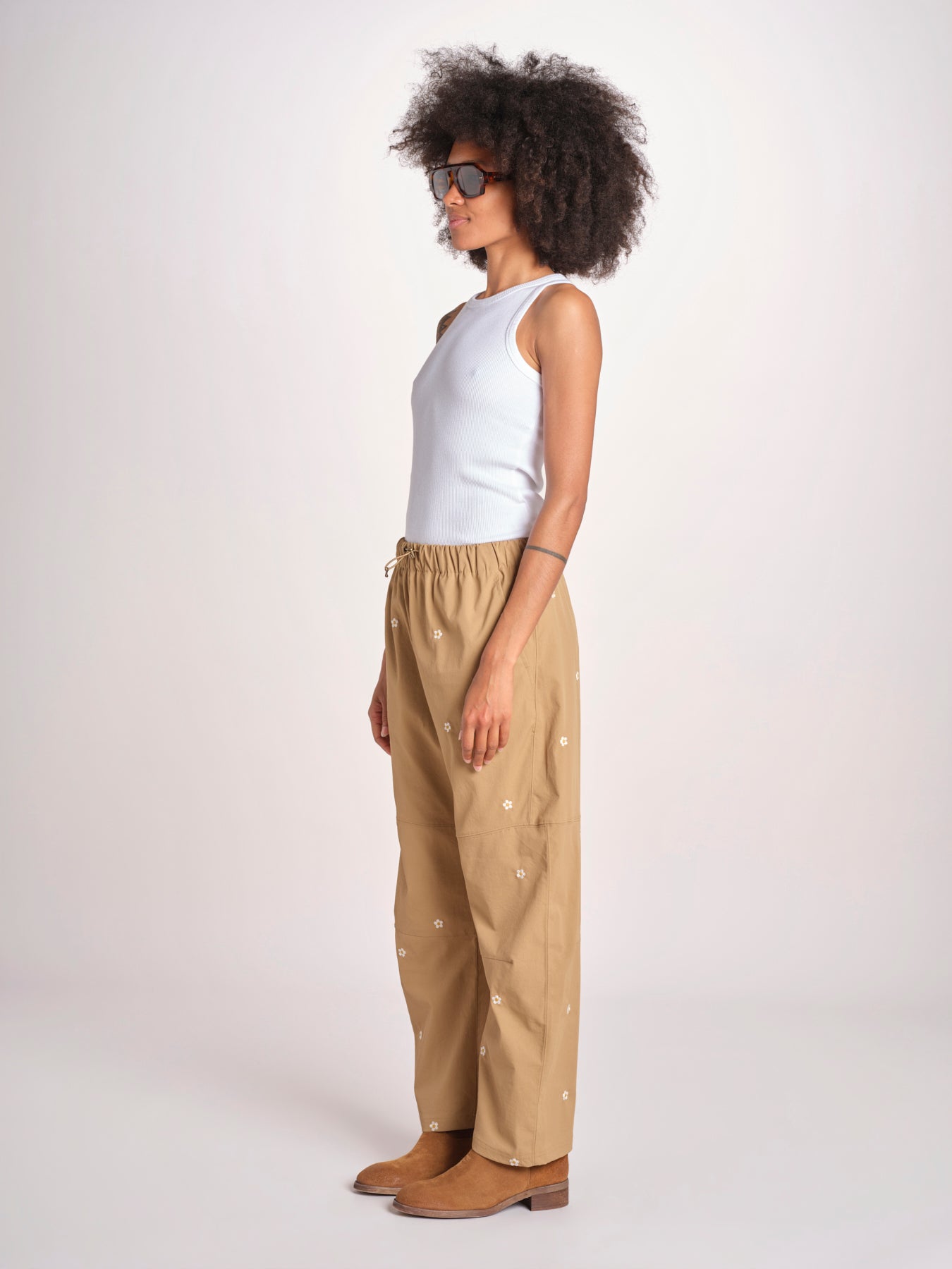 pantaloni con fiorellini ricamati THE EMBROIDERED OUTPOST OWB0008575 KHAKI the GREAT 