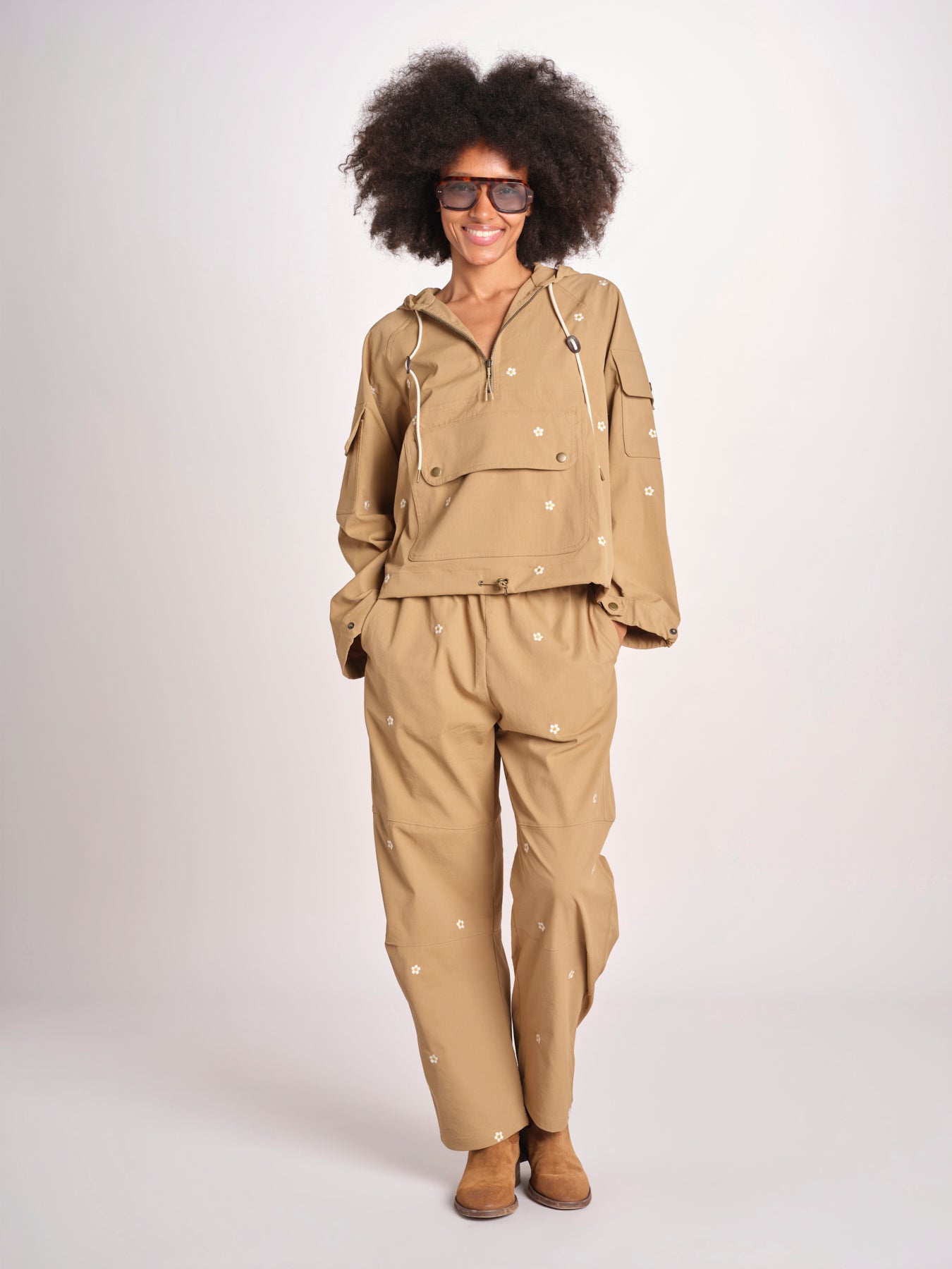 pantaloni con fiorellini ricamati THE EMBROIDERED OUTPOST OWB0008575 KHAKI the GREAT 