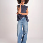 top in voille con pizzo THE SONNET TOP T1473435L NAVY the GREAT 