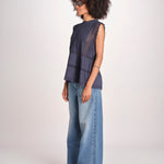 top in voille con pizzo THE SONNET TOP T1473435L NAVY the GREAT 